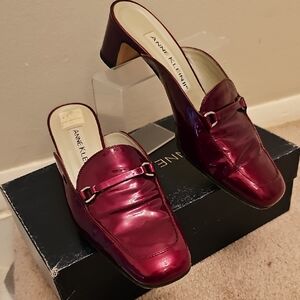 Anne Klein Metallic Burgundy Patent Mule Loafers